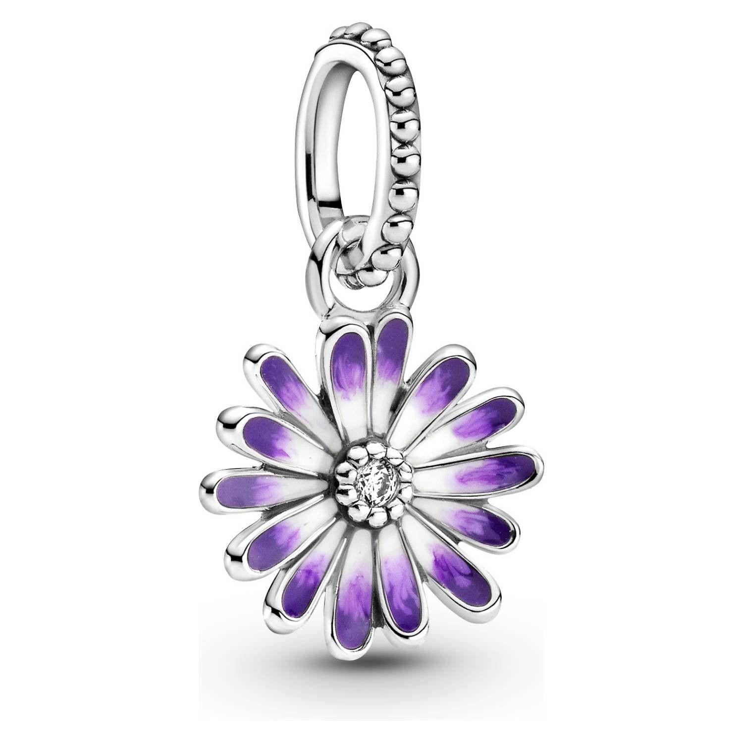 Charm Dije Plata 925 Colgante Flor Margarita Morada -0