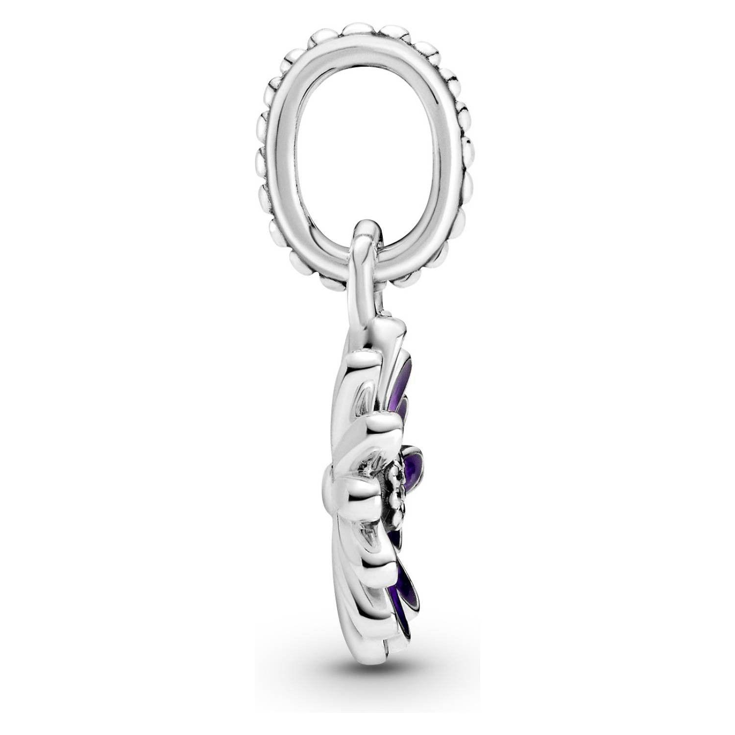 Charm Dije Plata 925 Colgante Flor Margarita Morada -1