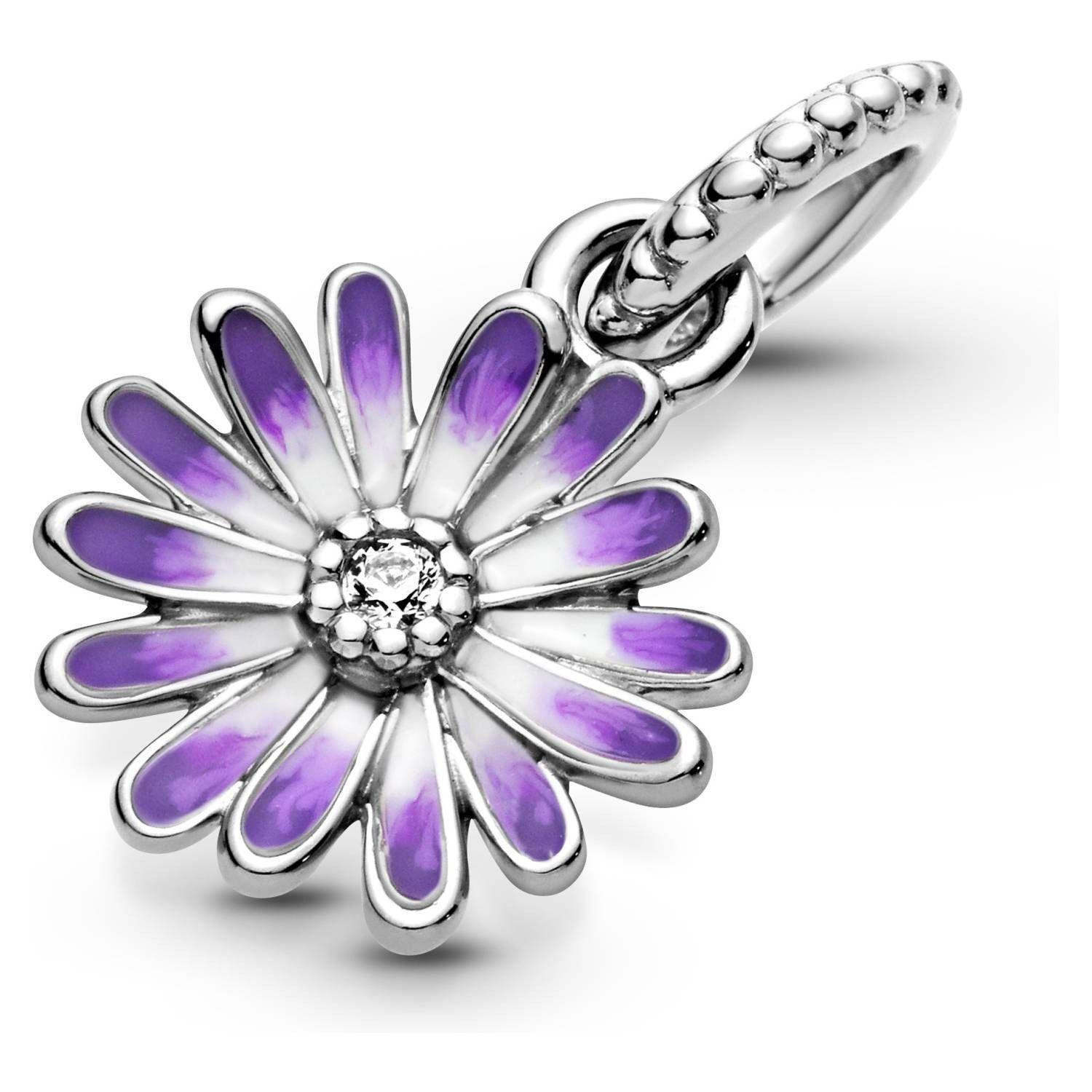 Charm Dije Plata 925 Colgante Flor Margarita Morada -2