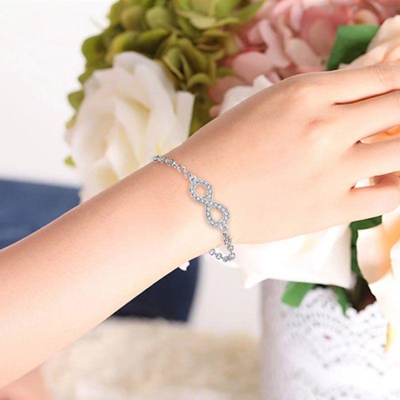 Pulsera Infinito Circones Blancos Plata 925-1