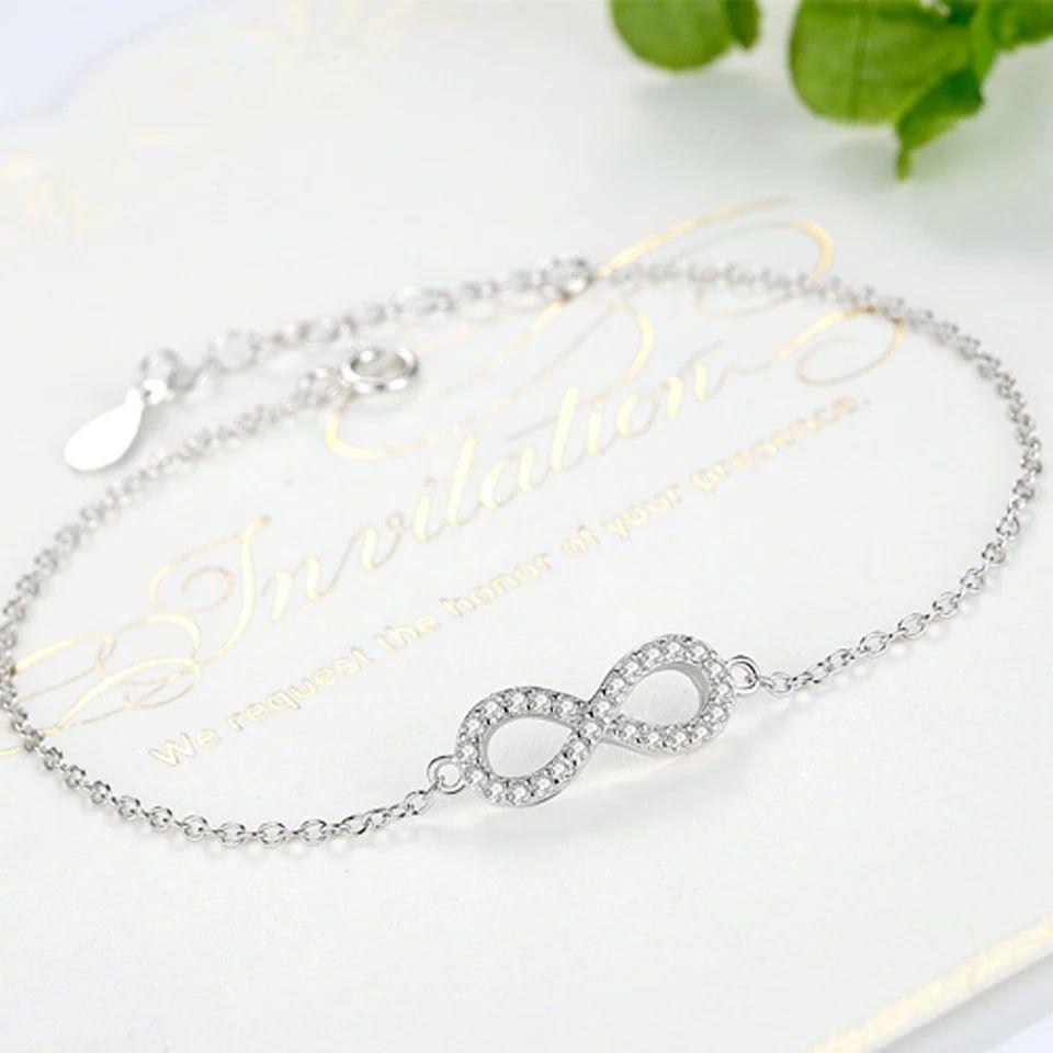 Pulsera Infinito Circones Blancos Plata 925-2