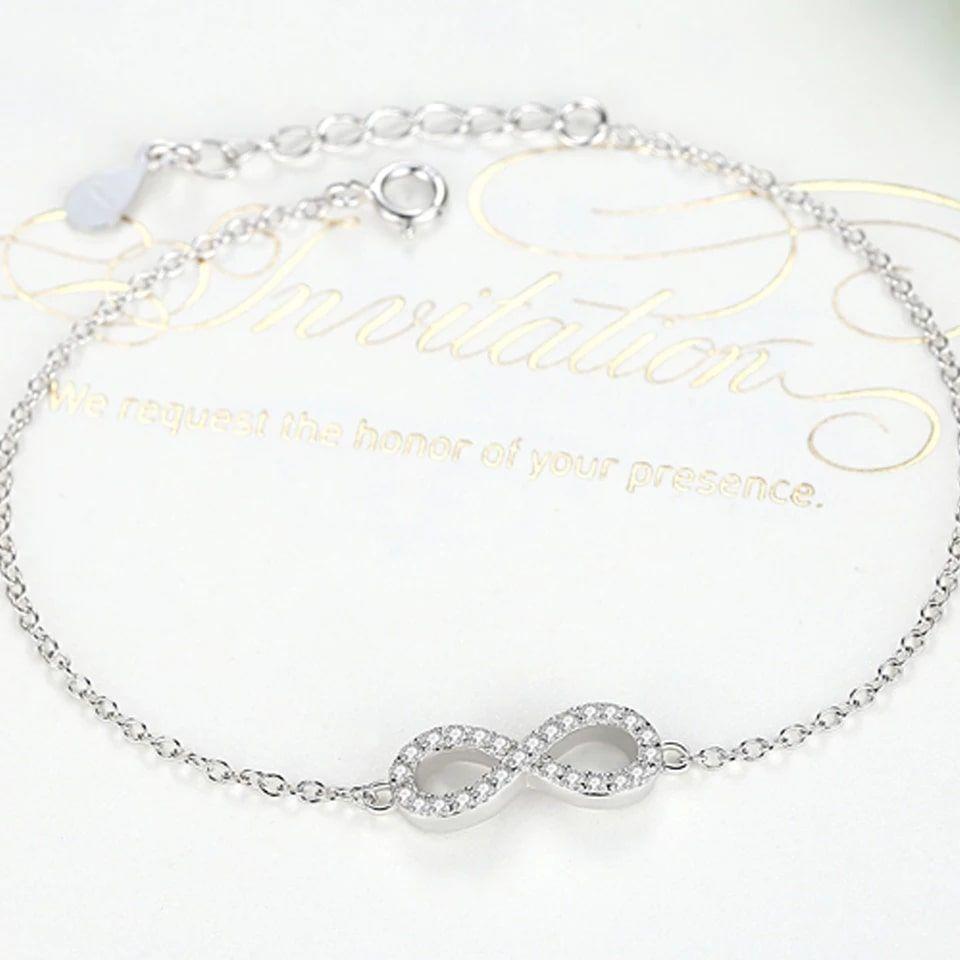 Pulsera Infinito Circones Blancos Plata 925-3