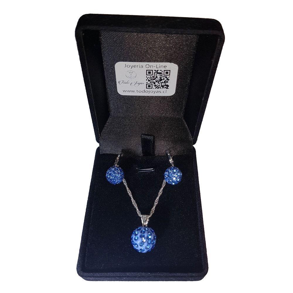 Conjunto Esfera Cristal Azul Baño Plata 925-1