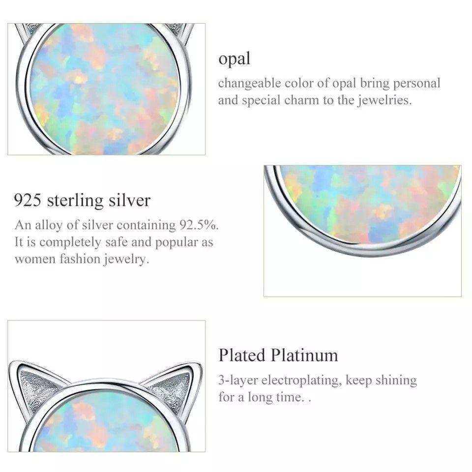 Aros Plata 925 Gatito Opal-6