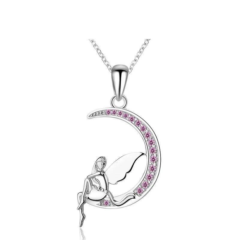 Collar Plata 925 Hada Luna Rosada -0