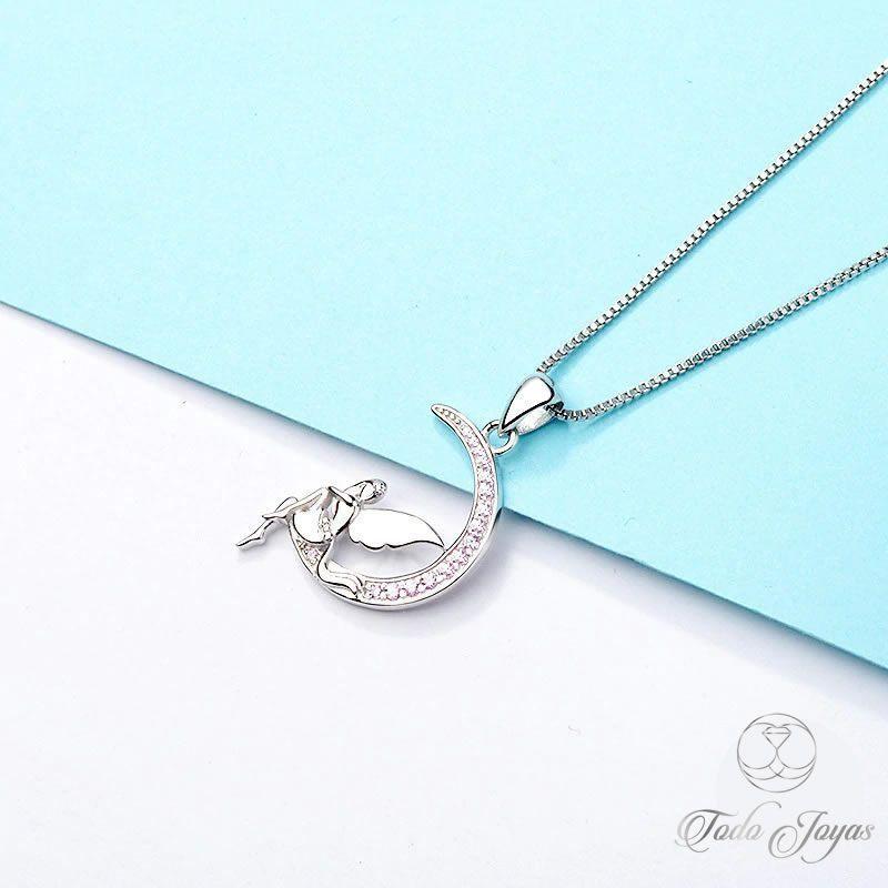 Collar Plata 925 Hada Luna Rosada -4