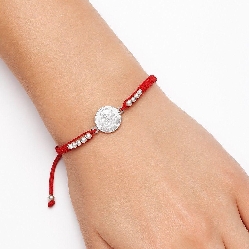 Pulsera Plata 925 San Benito Hilo Rojo Bolitas Trenzado-2