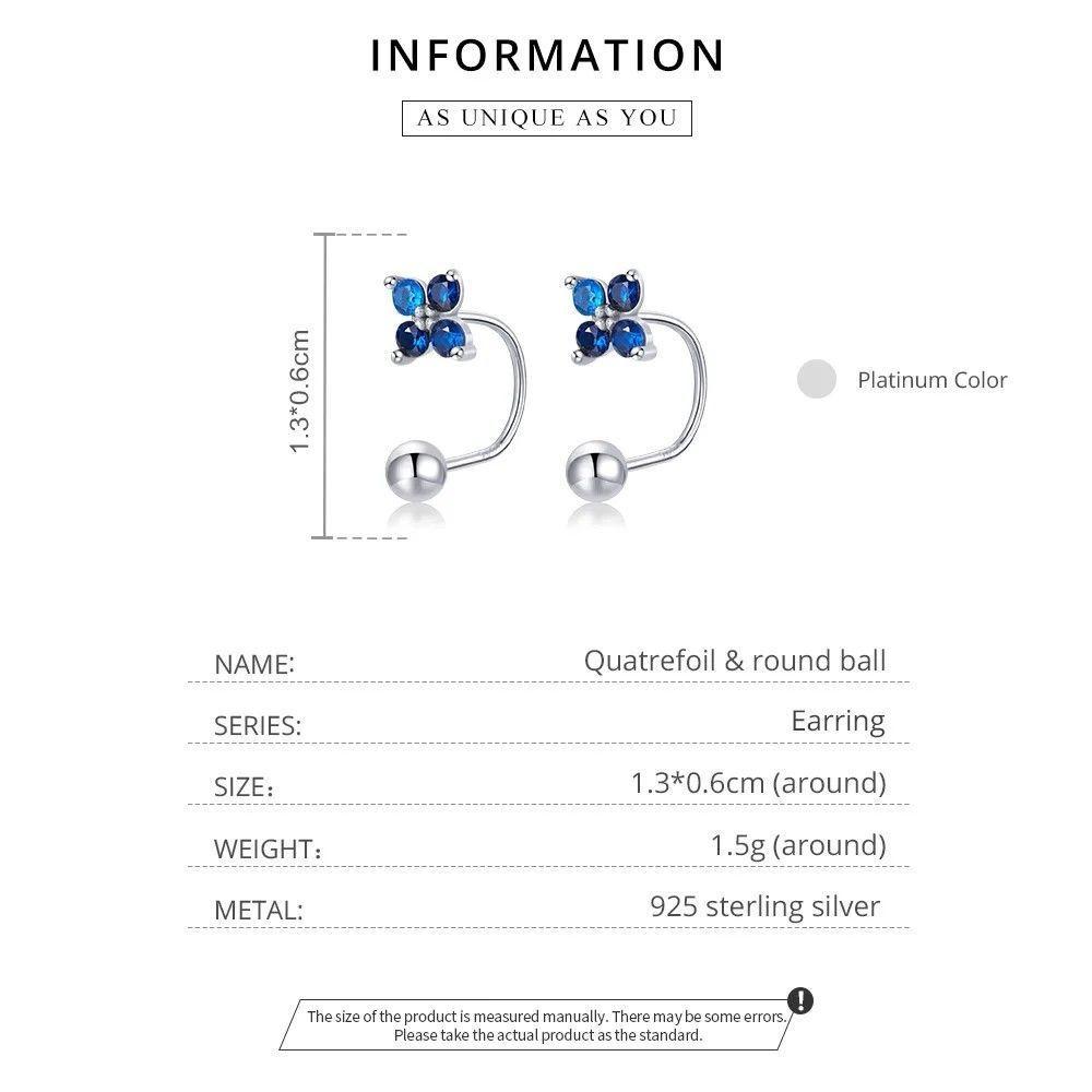 Aros Plata 925 Pasador Flor Azul Bolita-6