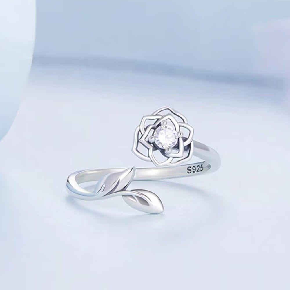 Anillo Plata 925 Flor Camelia Circon-3