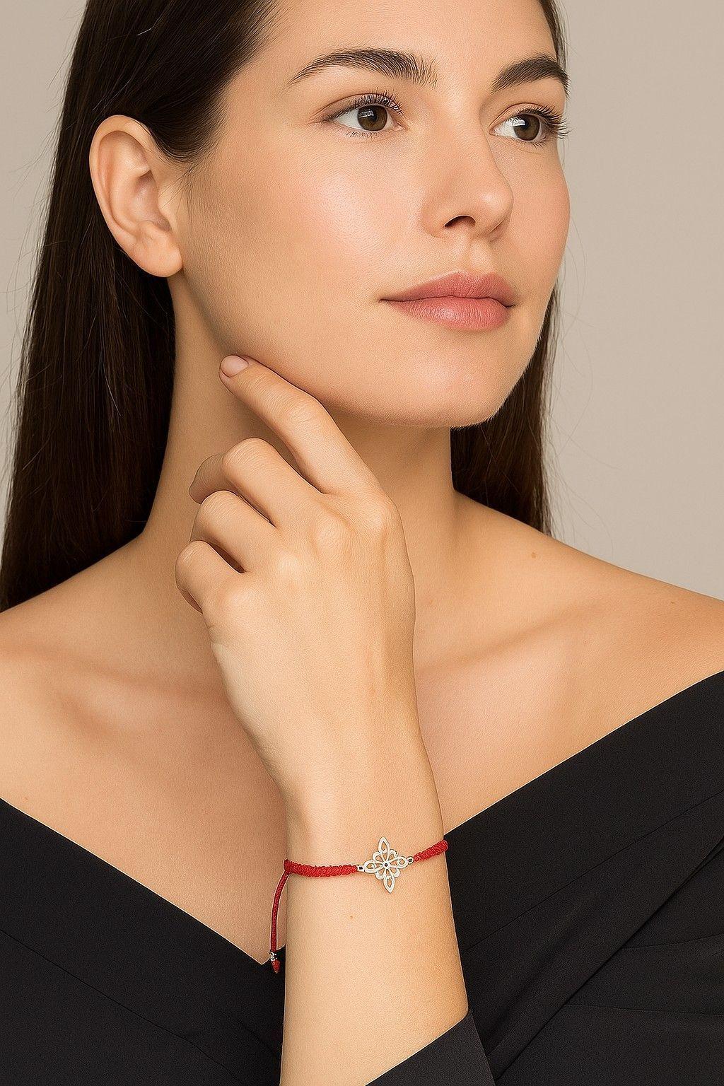 Pulsera Plata 925 Nudo de Bruja Hilo Rojo Trenzado-4