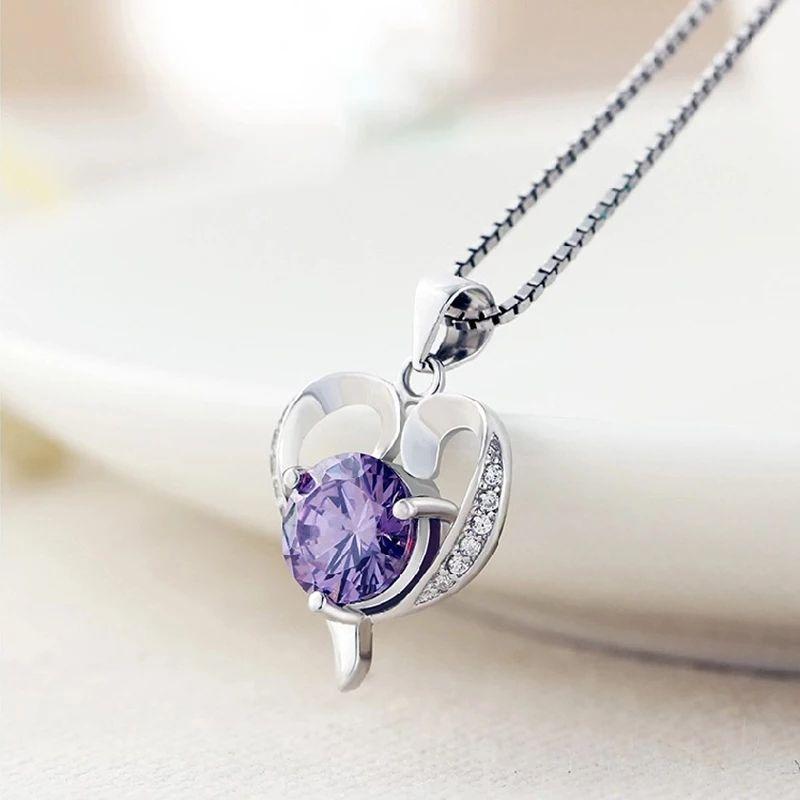 Collar Corazón Cristal Lila-2