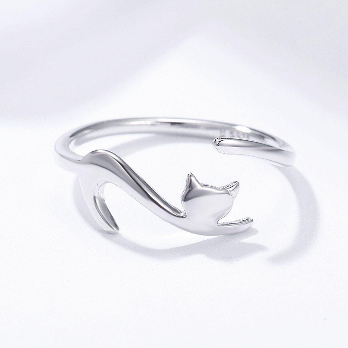 Anillo Plata 925 Forma de Gato Ajustable -3