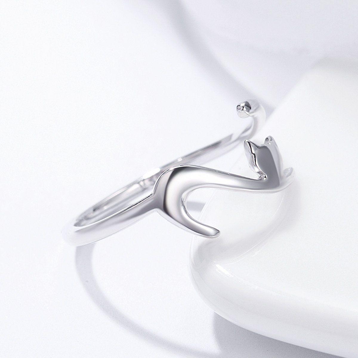 Anillo Plata 925 Forma de Gato Ajustable -4