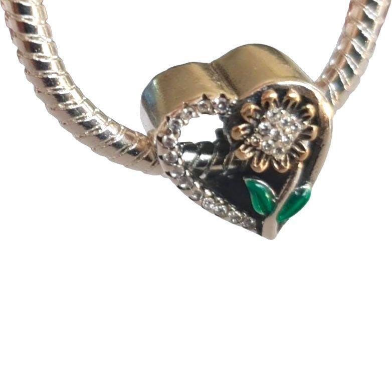 Charm Dije Plata 925 Corazon Girasol -1