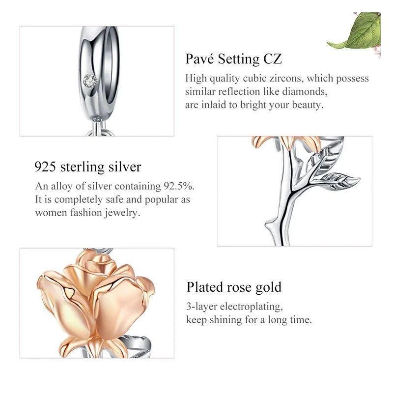 Charm Dije Plata 925 Rosa Dorada-3