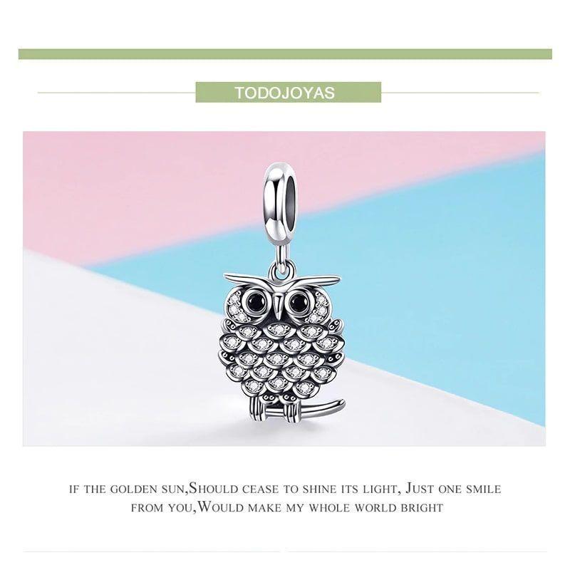 Charm Dije Plata 925 Buho Circones-3