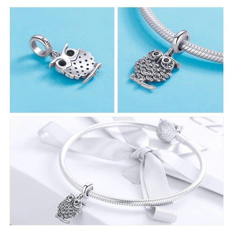 Charm Dije Plata 925 Buho Circones-4