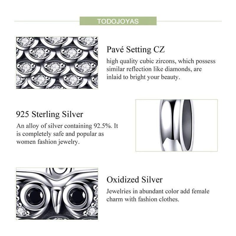 Charm Dije Plata 925 Buho Circones-5