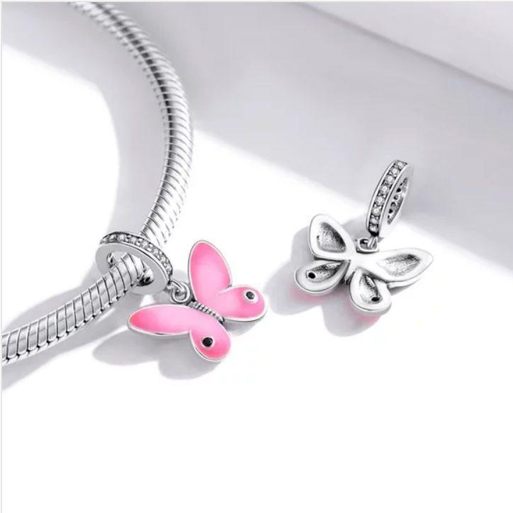 Charm Dije Plata 925 Mariposa Rosada -1