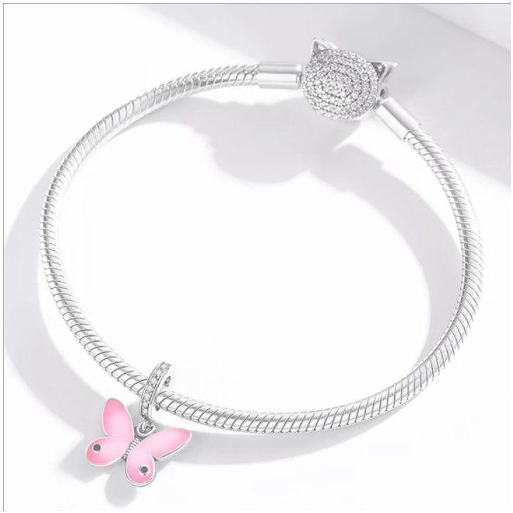 Charm Dije Plata 925 Mariposa Rosada -2