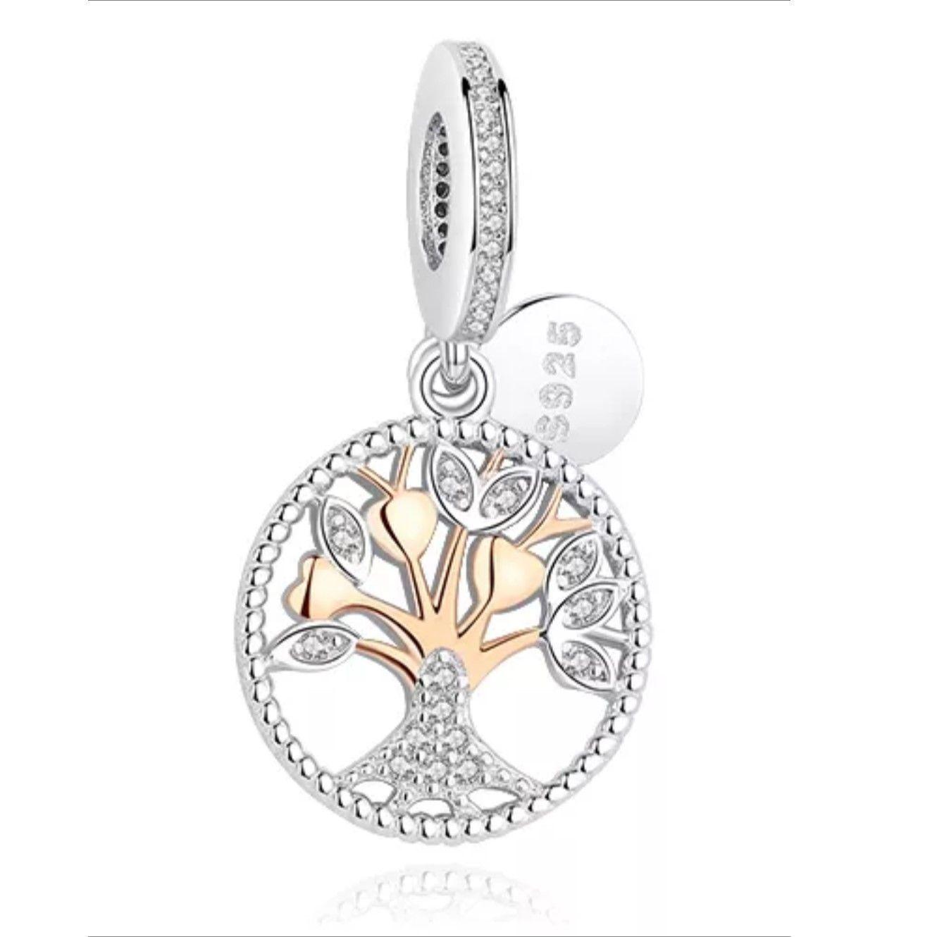 Charm Dije Plata 925 Arbol Corazones -0