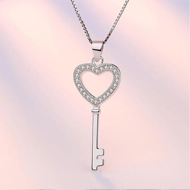 Collar Llave Corazon Circones Plateado-2