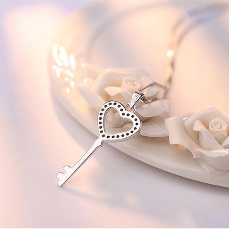 Collar Llave Corazon Circones Plateado-3