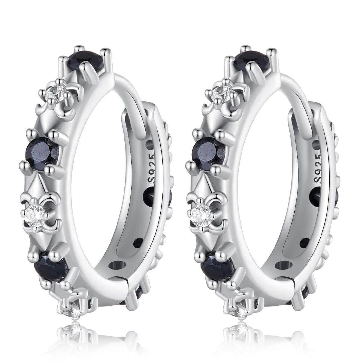 Aros Plata 925 Argollas Huggies Onix Color Negro-0