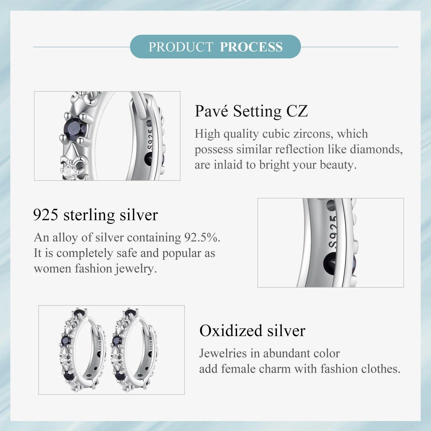 Aros Plata 925 Argollas Huggies Onix Color Negro-6