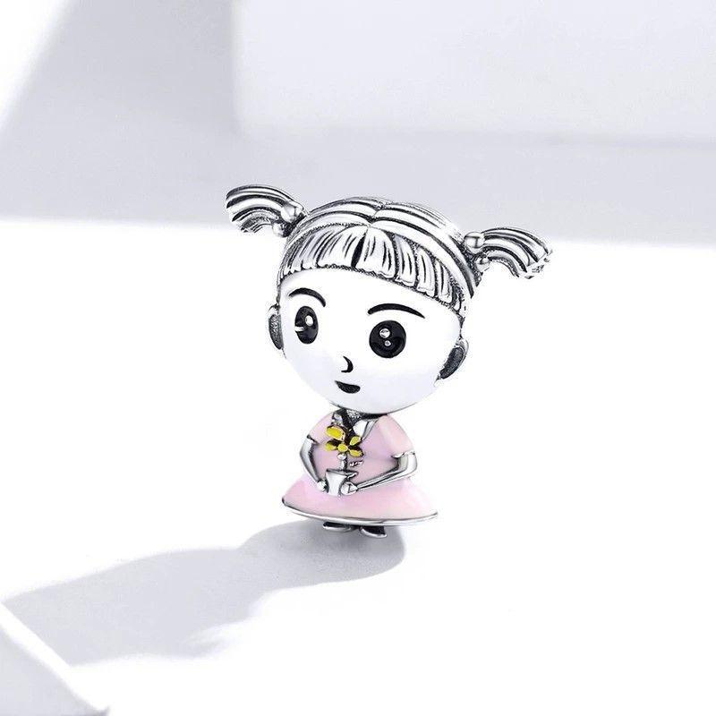 Charm Dije Plata 925 Niña con Flor -2