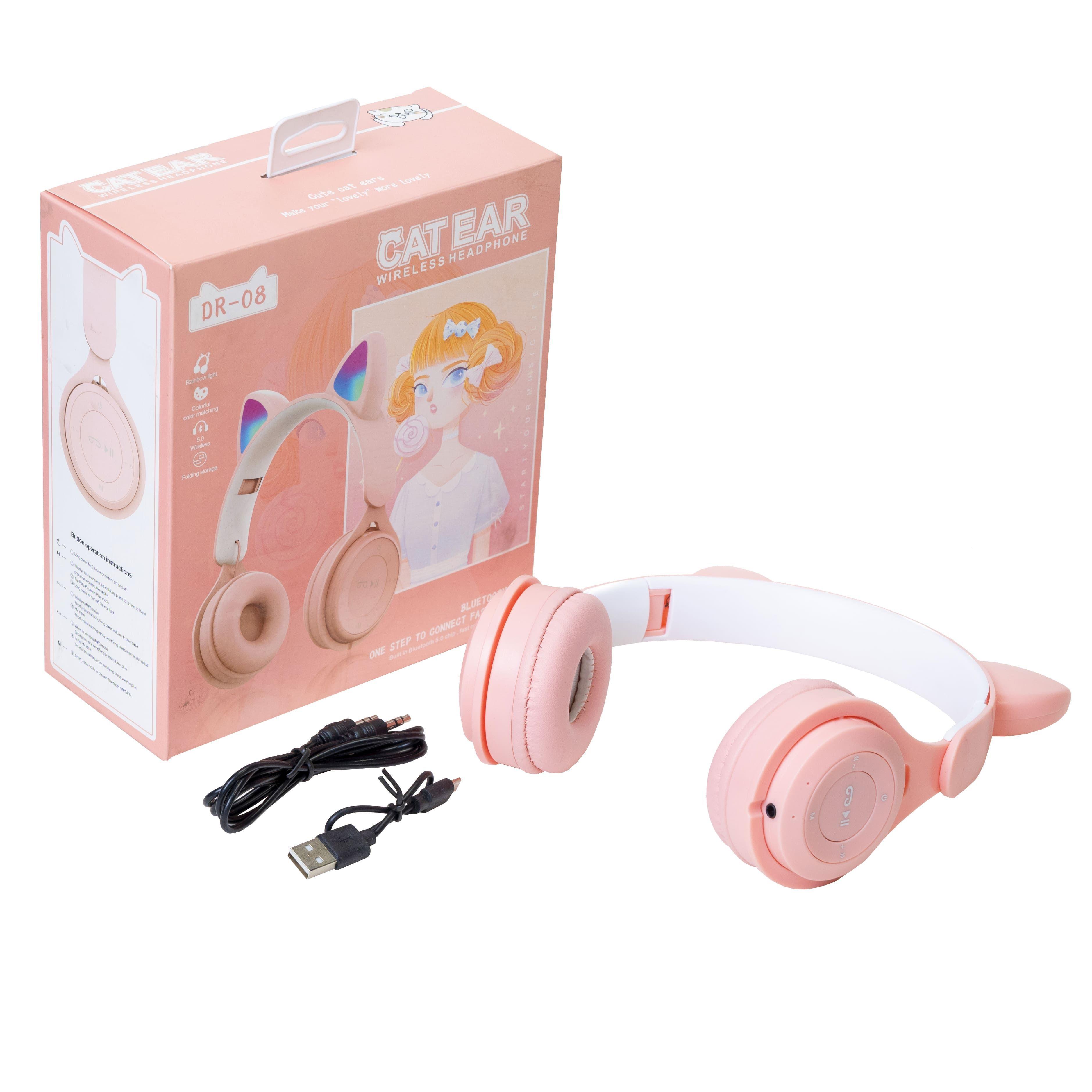 Audifonos Inalambricos Bluetooth Con Orejas Gatos Rosado-3