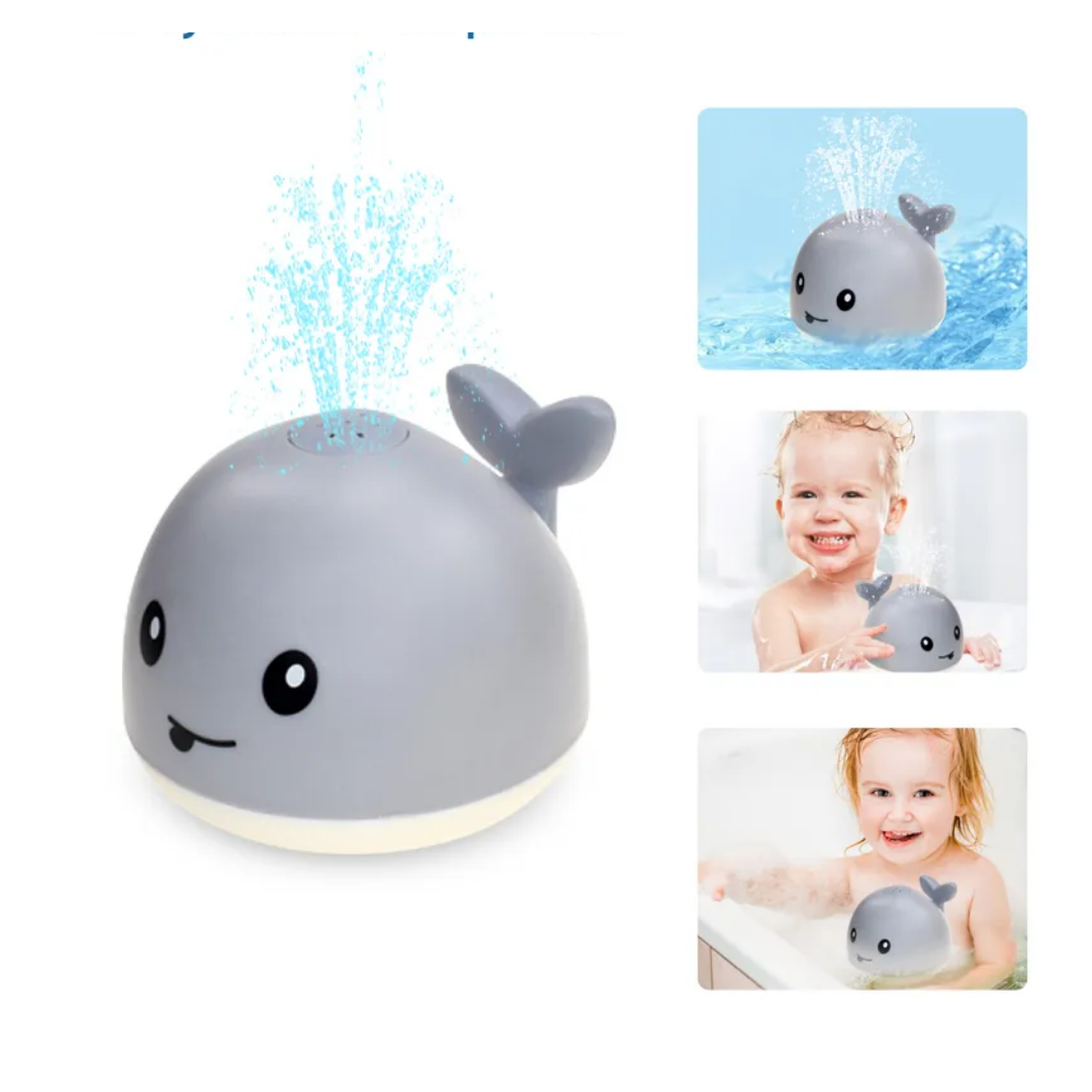 Ballena juguete de baño flotante, rociador de agua con luces-1