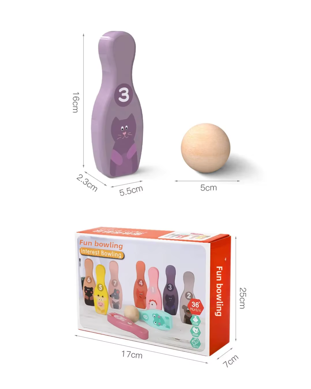 Juego de bolos de madera  para niños Montessori-2