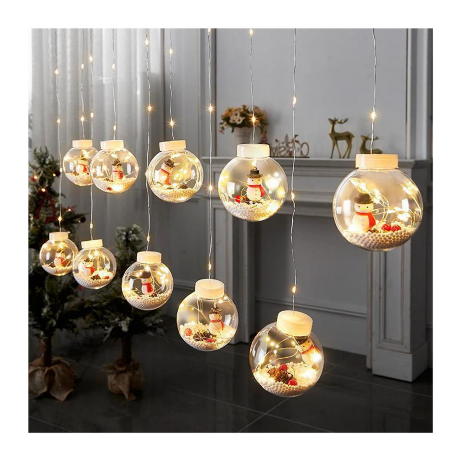 GUIRNALDA LED ESFERAS TRANSPARENTES DE NAVIDAD MUÑECO DE NIEVE-0