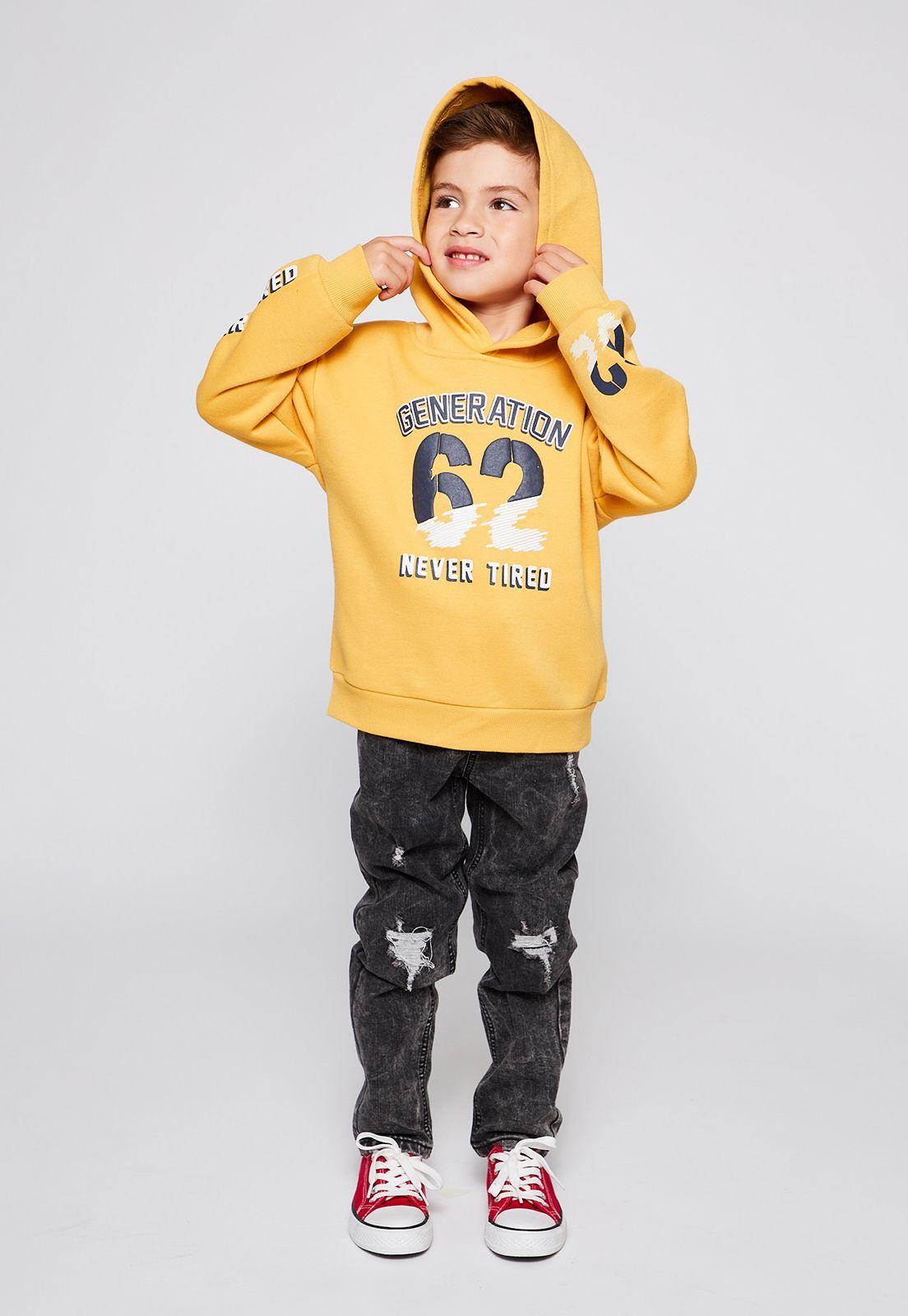 Poleron Canguro Estampado Mostaza  Family Shop-0