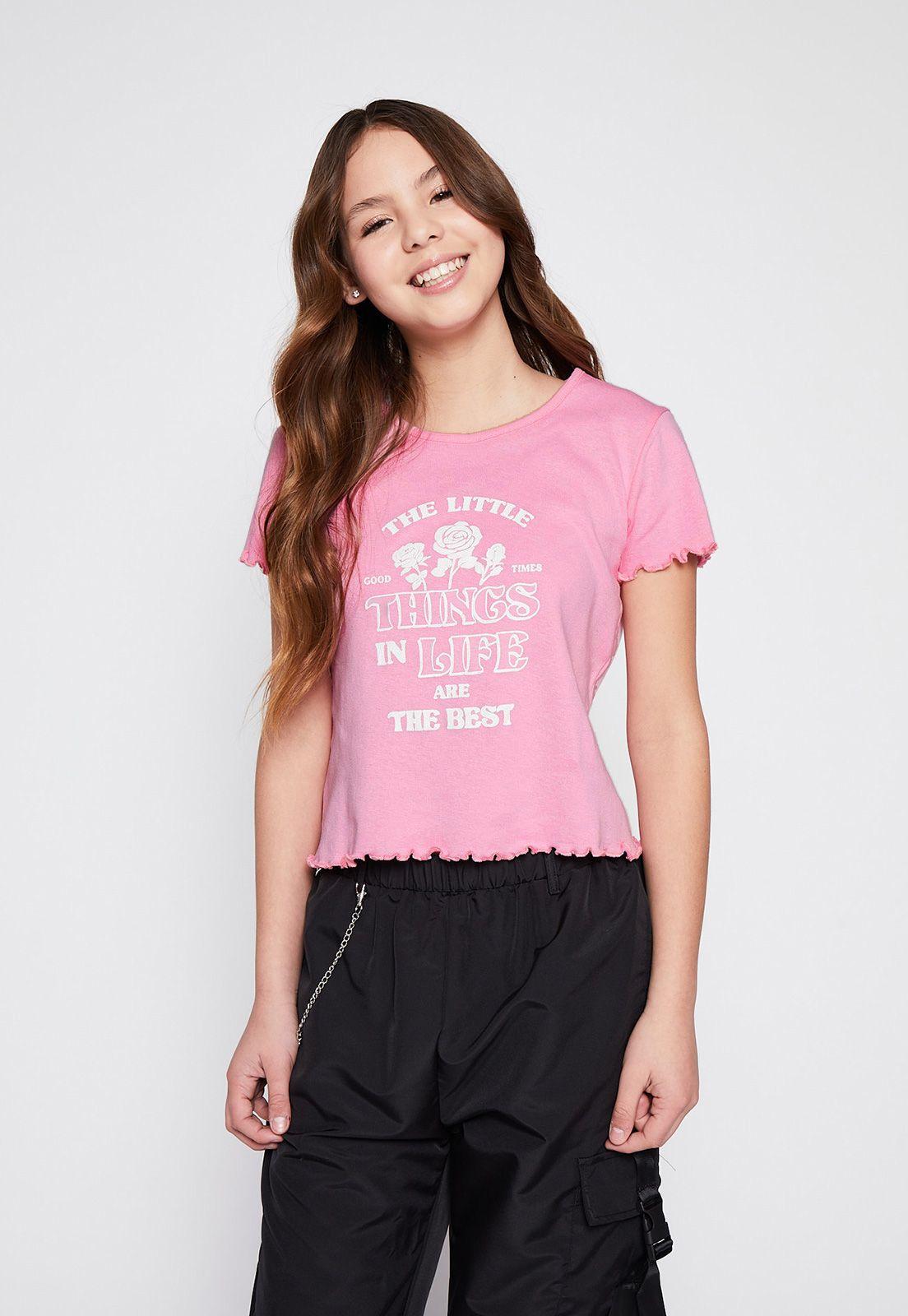 Polera Manga Corta Crop Rosado Family Shop-0