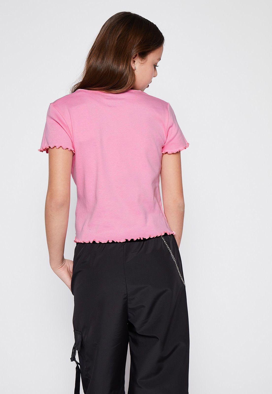 Polera Manga Corta Crop Rosado Family Shop-2