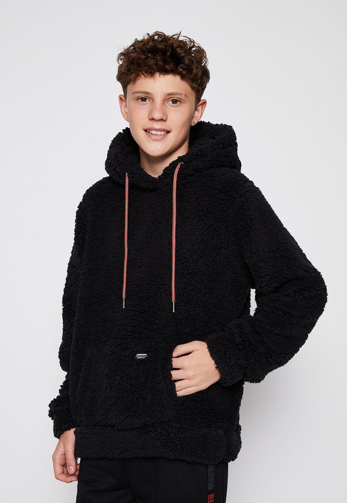 Polerón Peludo Hoodie Negro Family Shop-0