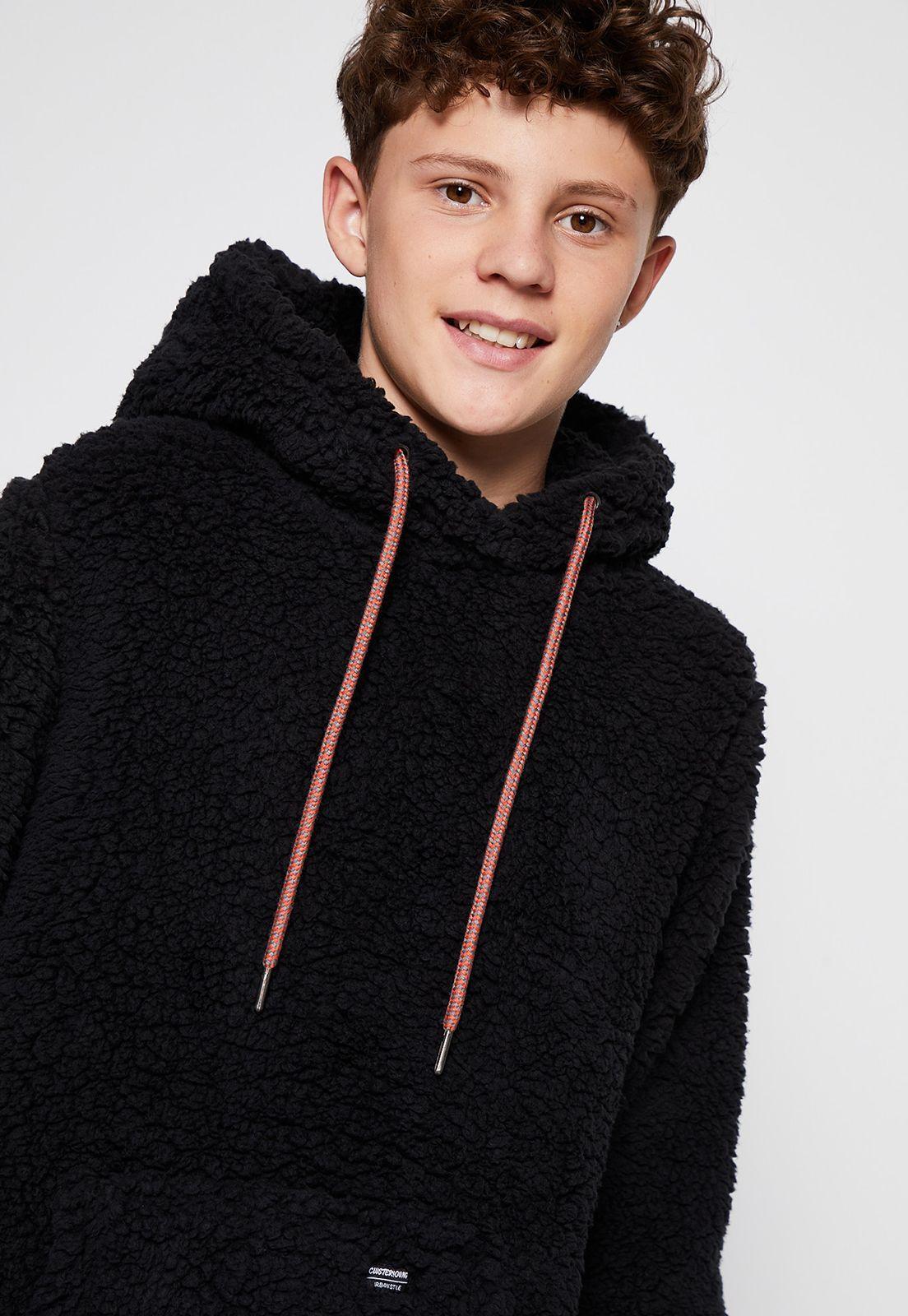 Polerón Peludo Hoodie Negro Family Shop-1