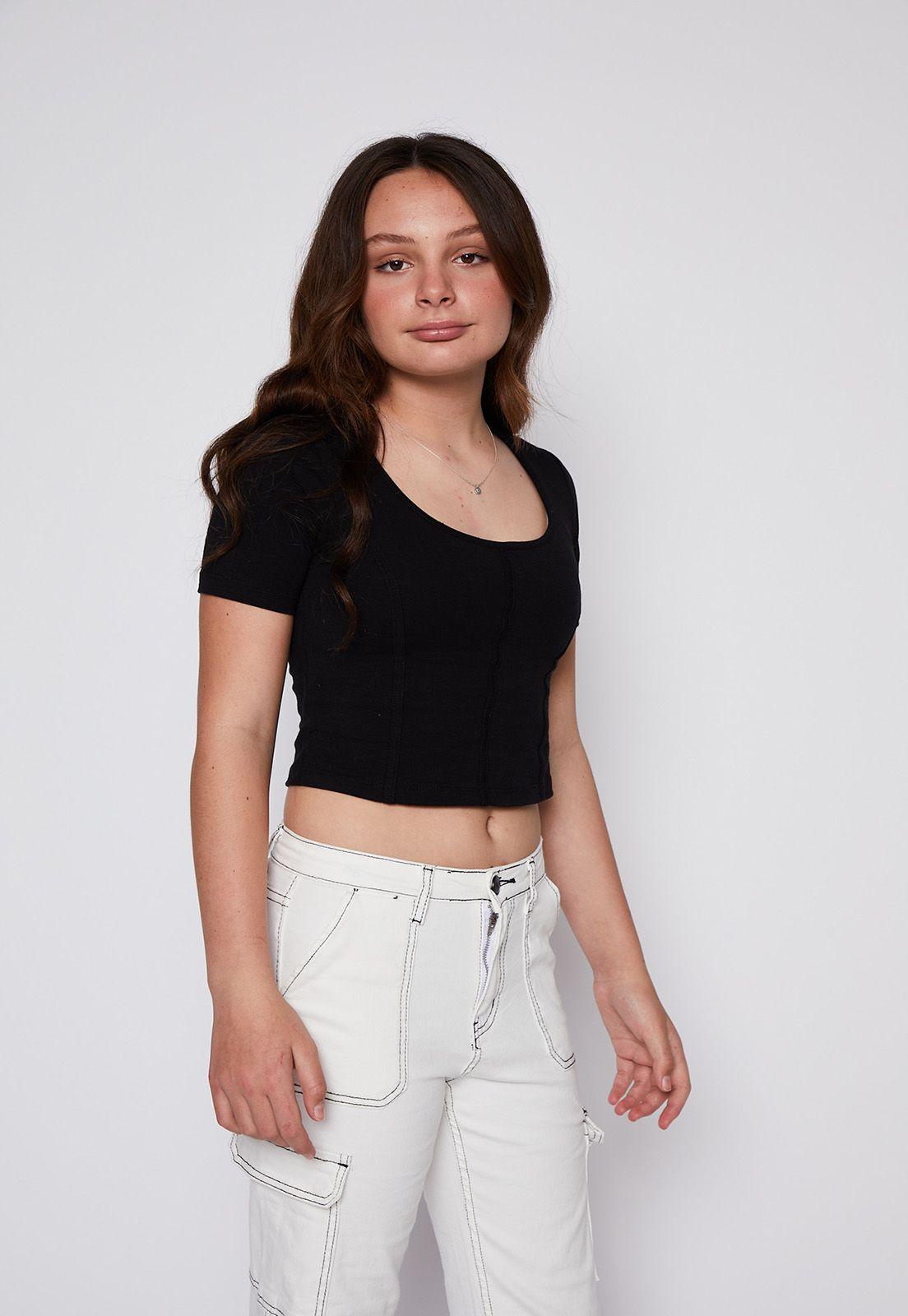 Polera Manga Corta Corset Negro Family Shop-0