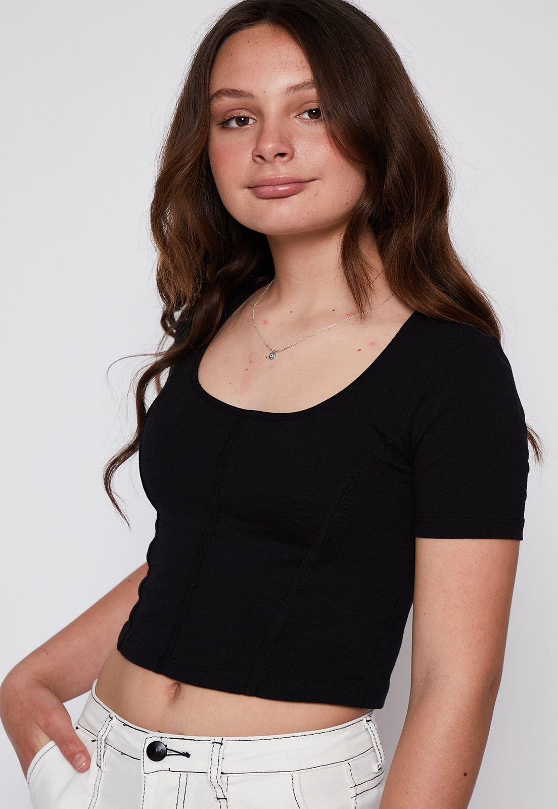 Polera Manga Corta Corset Negro Family Shop-1