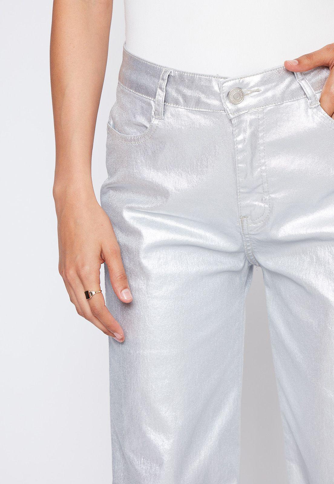 Pantalón Mujer Plateado Metalizado Wide Leg Family Shop-1