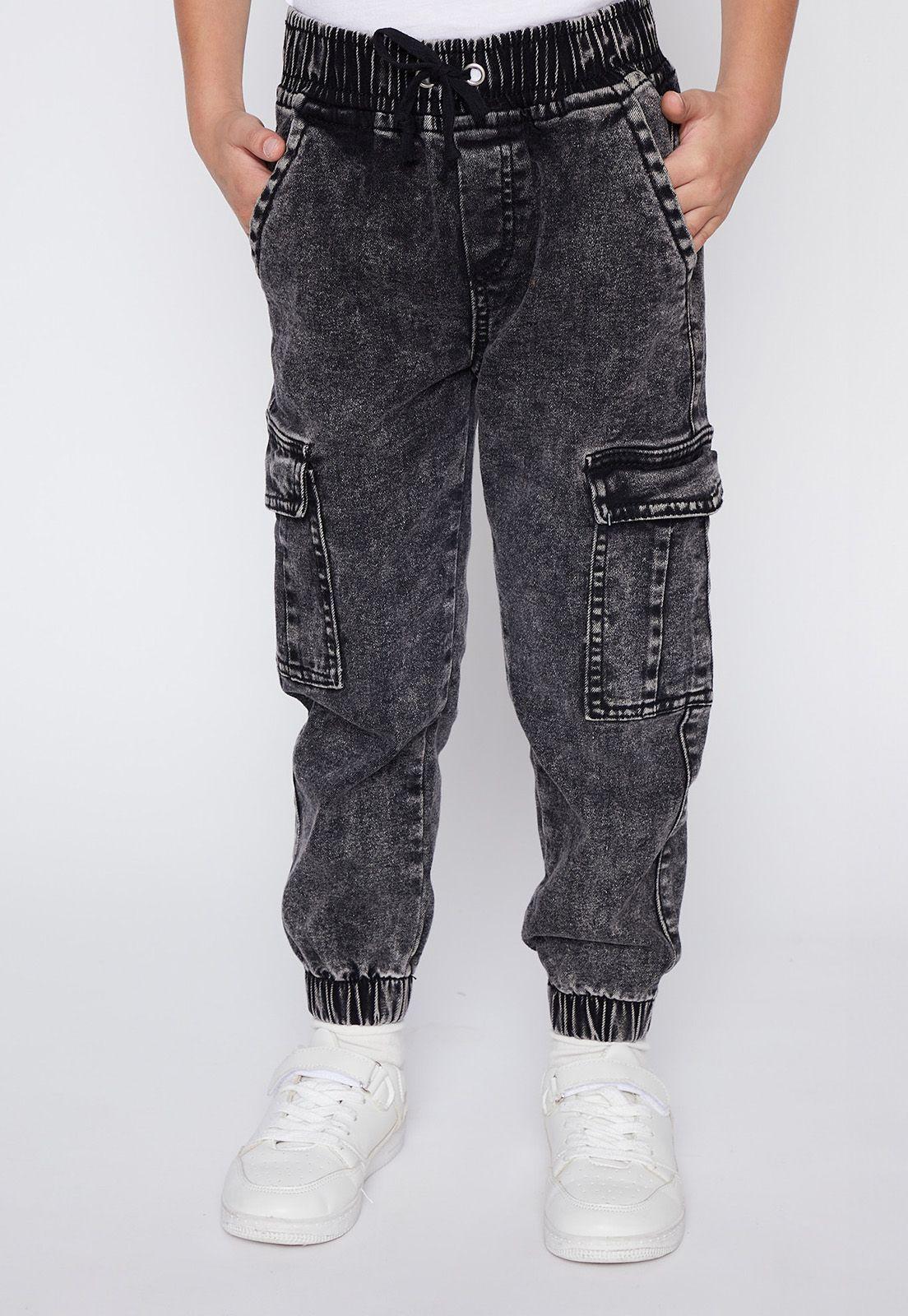 Jeans Niño Negro Cargo Lavado Family Shop-0