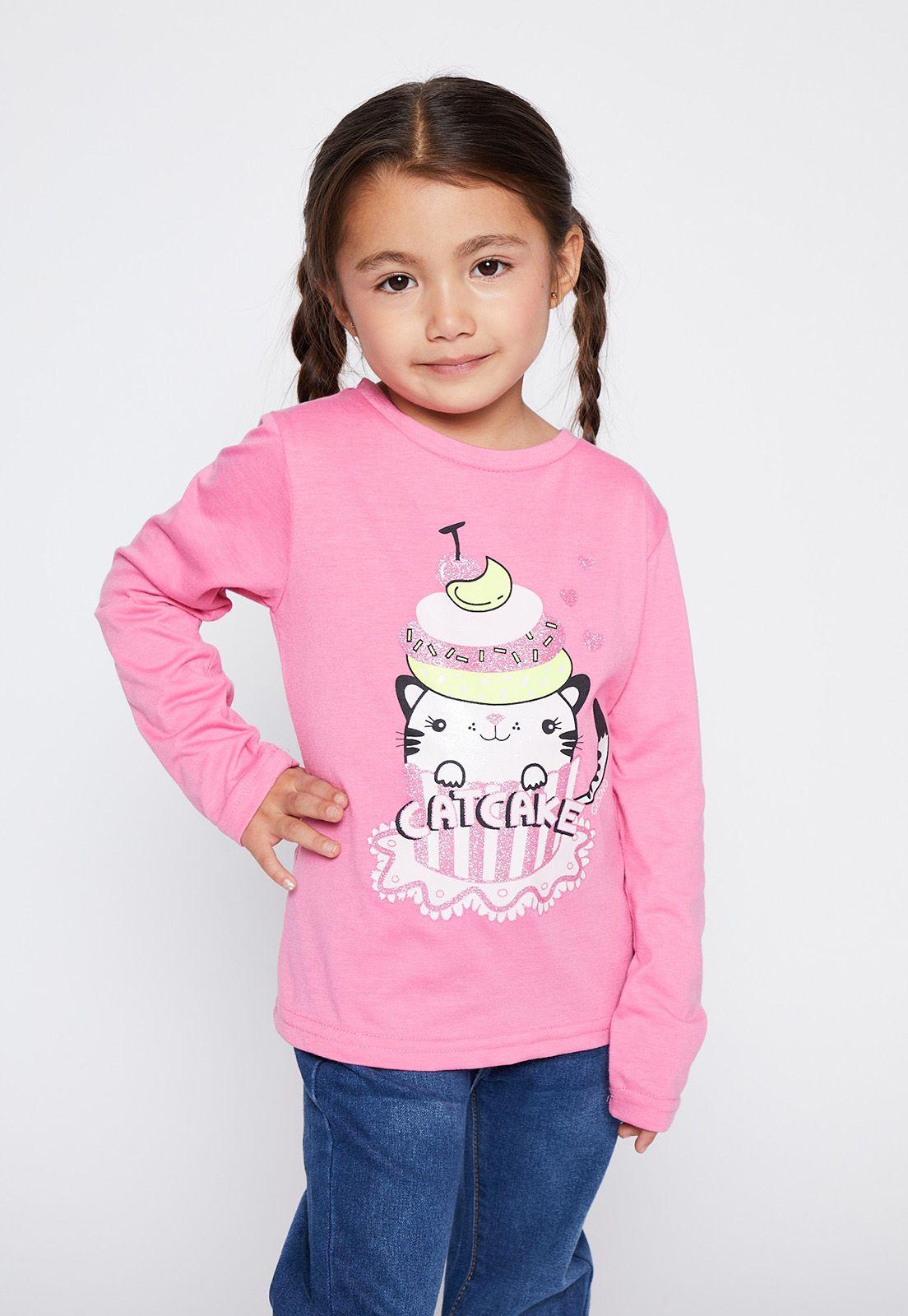 Polera Niña Fucsia Basic Glitter Family Shop-0