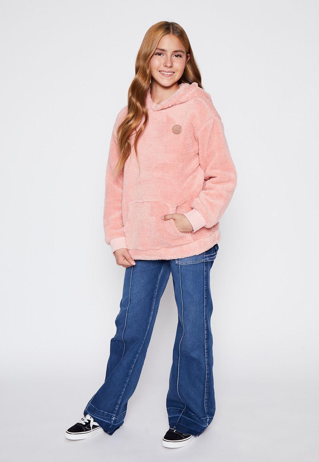 Polerón Peludo Hoodie Largo Rosado Family Shop-3