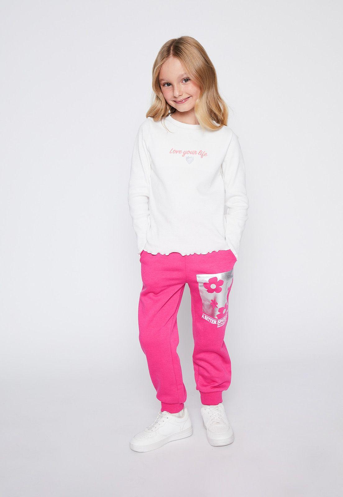 Pantalón Buzo Niña Fucsia Folia Flores Family Shop-2