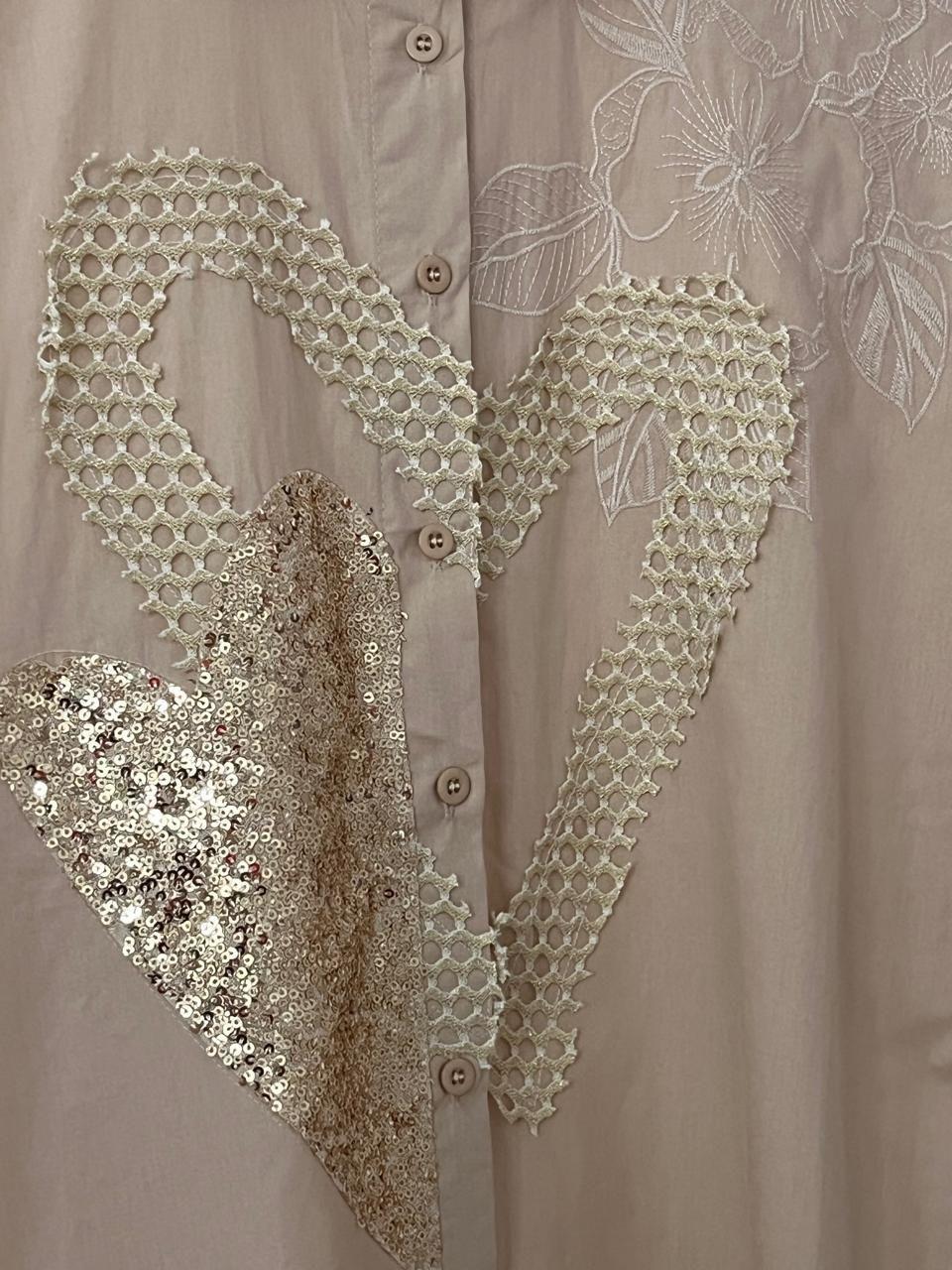 Blusa Amapola de Mujer Corazón Lentejuelas Doradas Beige Manga Larga M L-2
