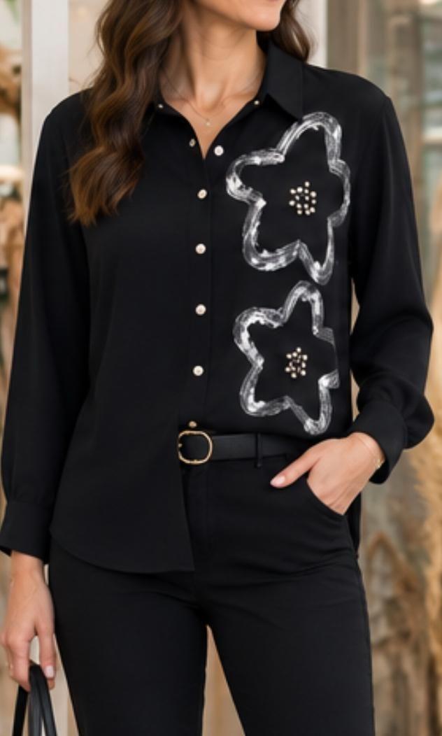 Blusa Mujer Camisa Flower Detalle Plateado-0