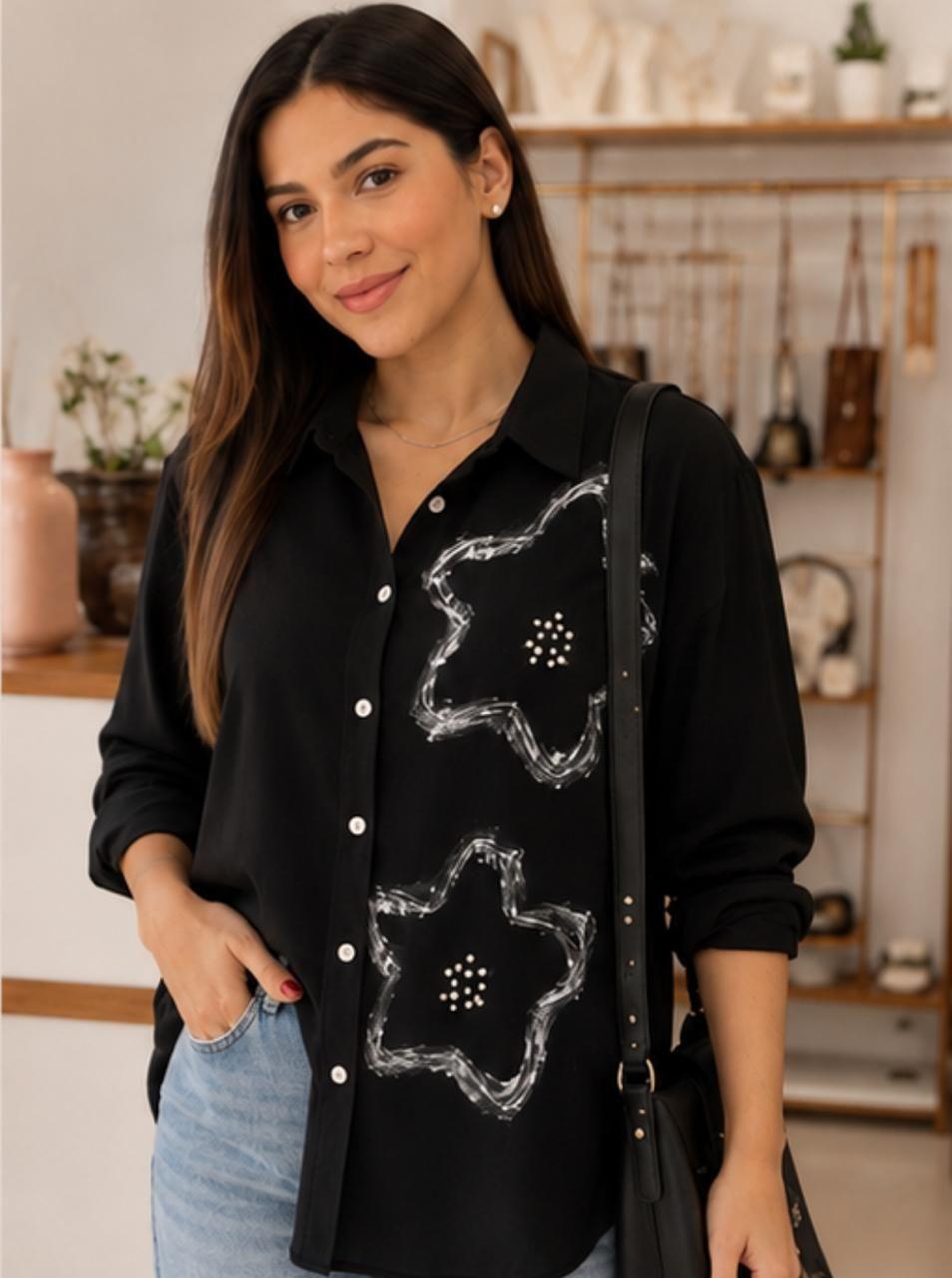 Blusa Mujer Camisa Flower Detalle Plateado-2