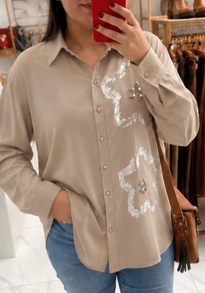 Blusa Mujer Camisa Flower Detalle Plateado-0